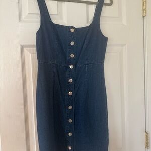 Lulu's Dark Blue Denim Button-Front Mini Dress